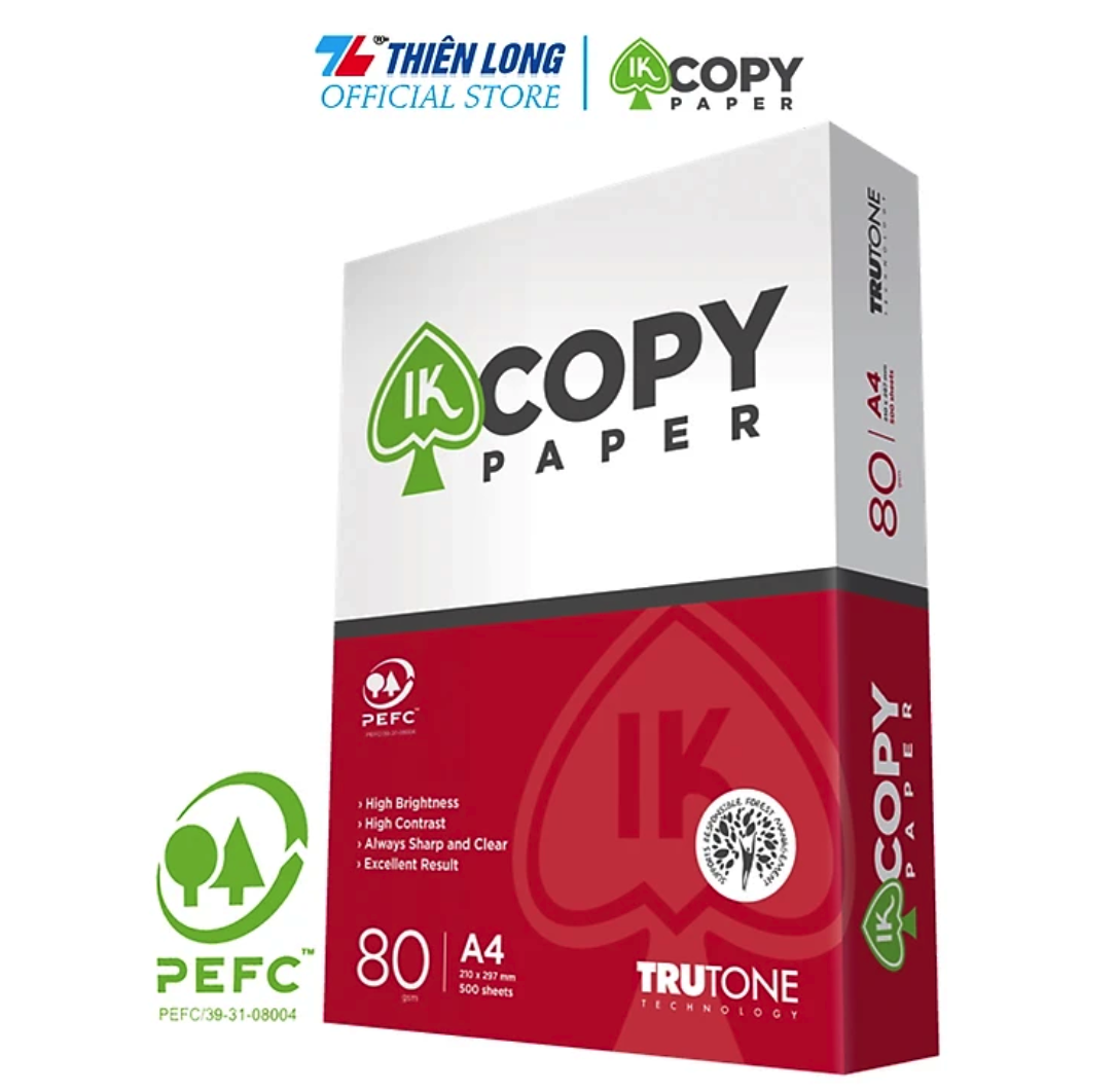 Combo 5 Ream giấy A4 80 gsm IK Copy (500 tờ) - Hàng nhập khẩu Indonesia Hàng nguyên thùng chất lượng cao