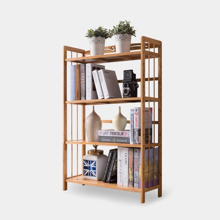 RE0391 Kệ sách trang trí gỗ tre 4 tấng 125x80cm - Tủ sách - Kệ để sách - Giá sách - Kệ sách gỗ - Tủ để sách