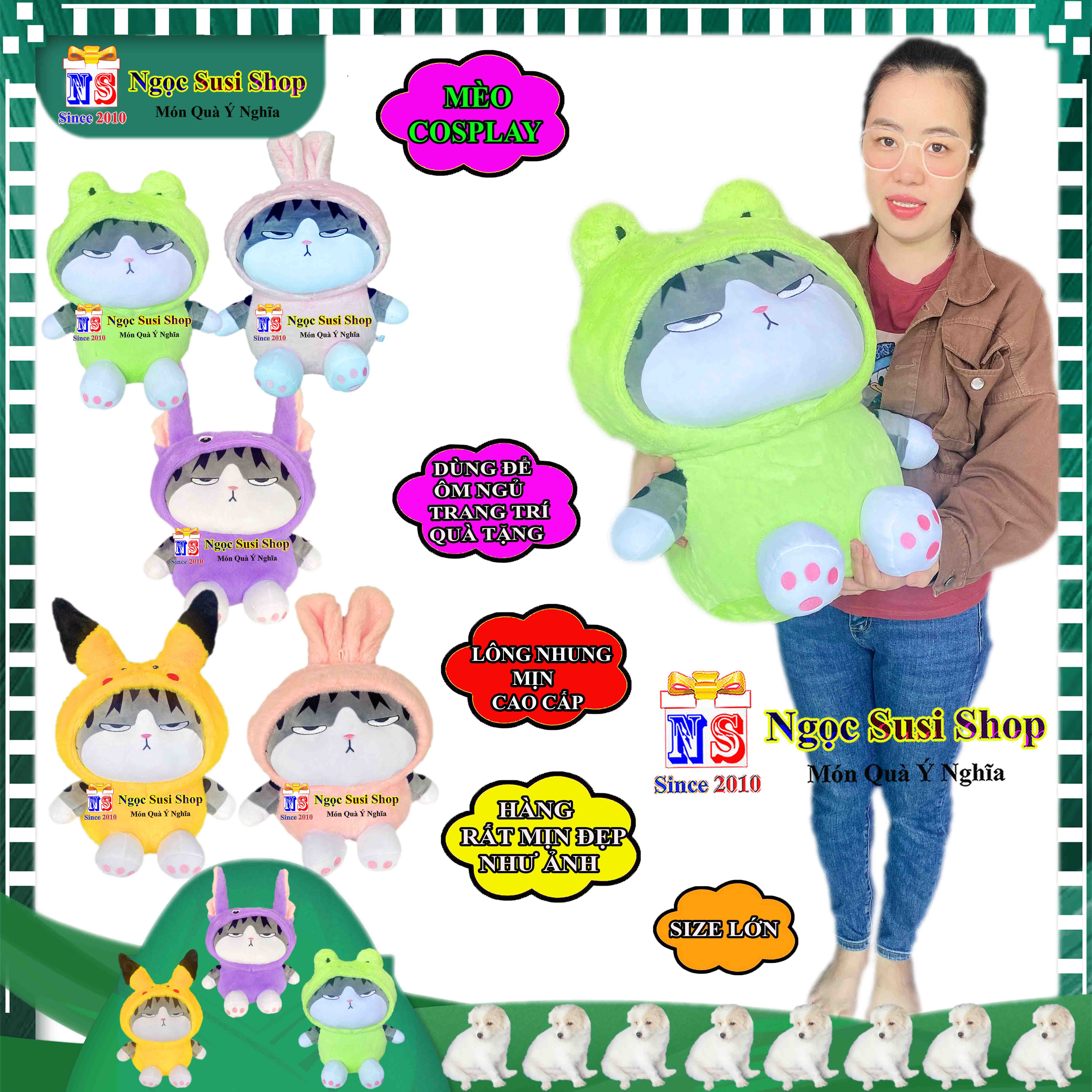 GẤU BÔNG HÌNH CON MÈO COSPLAY SIÊU MỀM MỊN CAO CẤP ÔM NGỦ DÙNG LÀM QUÀ TẶNG TRANG TRÍ