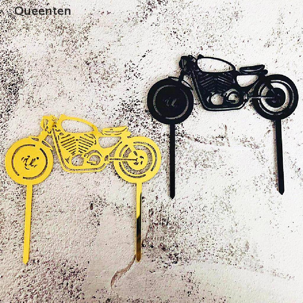 Queenten Car Motorcycle Happy Birthday Cake Topper Acrylic Gold Motorbike Cupcake Topper QT