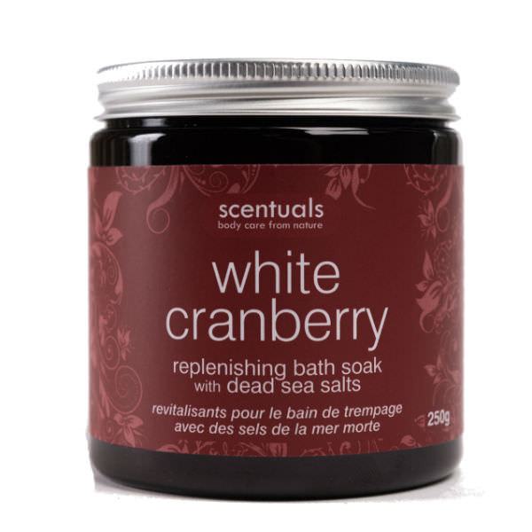 Muối Biển Tắm Ngâm Nam Việt Quất White Cranberry Replenishing Bath Soak With Dead Sea Salts Scentuals (250g)