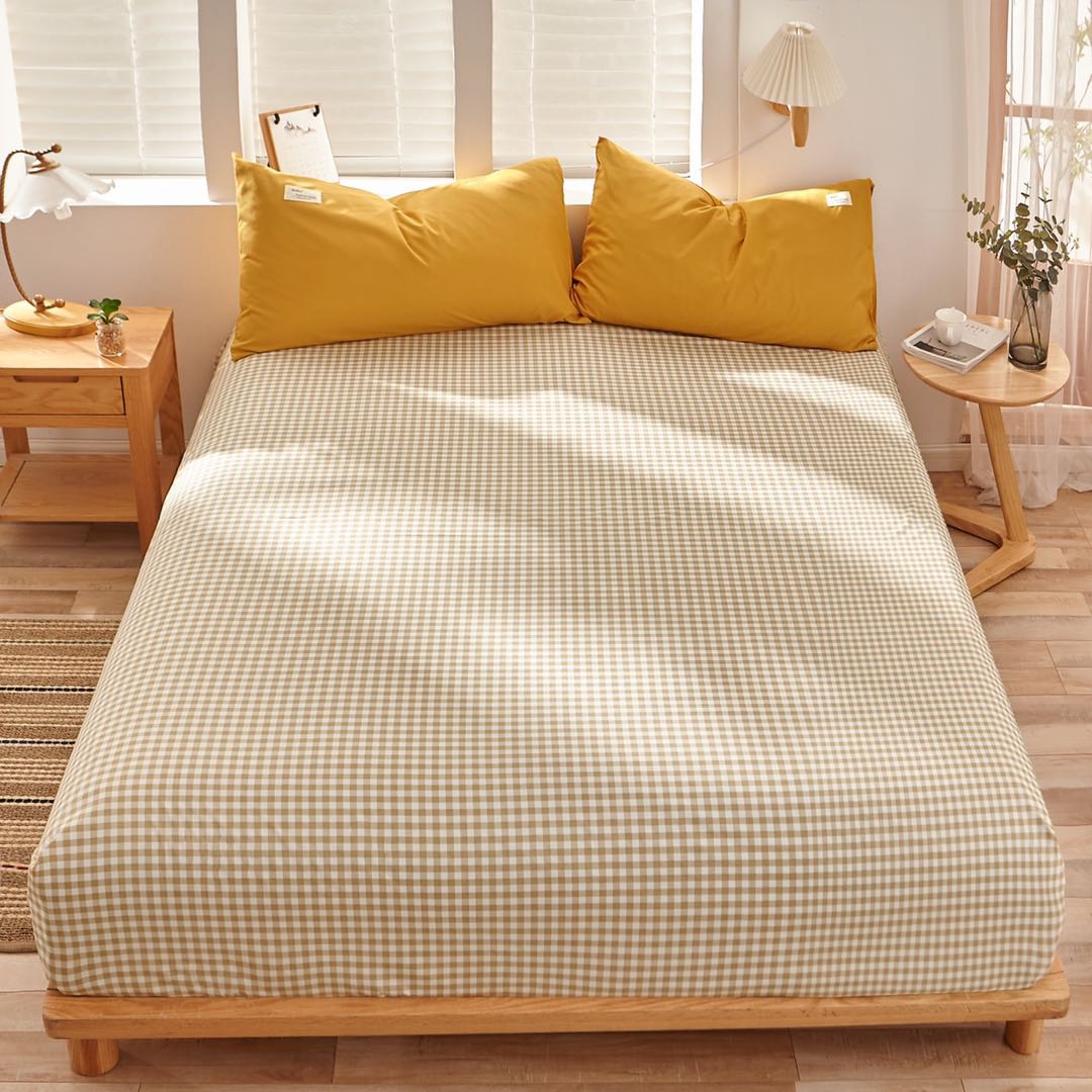 Bộ chăn ga giường cotton tici mix caro Lidaco cotton đũi dày màu sắc trẻ trung