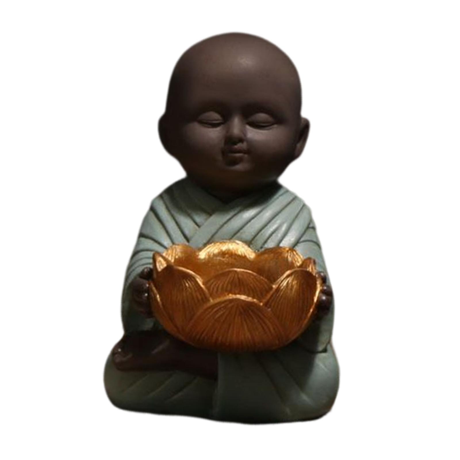 Buddha Statue Monk Doll, Candleholders Buddhist Showpiece Collectibles Monk Figurine Ornaments for Tabletop Centerpiece Meditation Decor