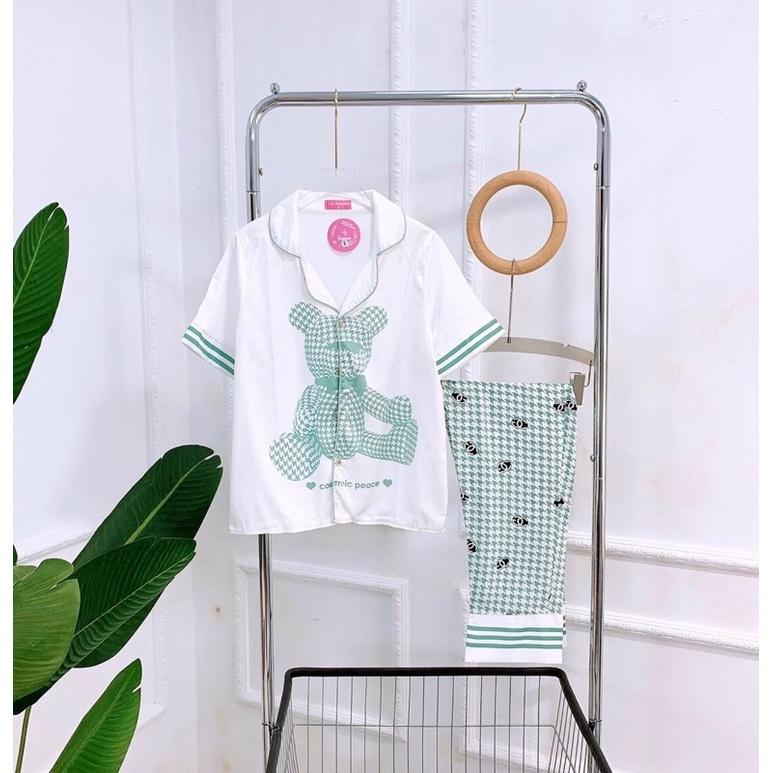 Bộ Ngủ Nữ Lụa Mặc Nhà Dễ Thương, Pijama Lụa Mango Cộc Tay Quần Dài Kiểu Dáng Hàn Quốc Cao Cấp