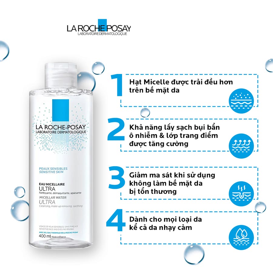 Nước tẩy trang và làm sạch sâu cho da nhạy cảm La Roche-Posay Micellar Water Ultra Sensitive Skin 200ml