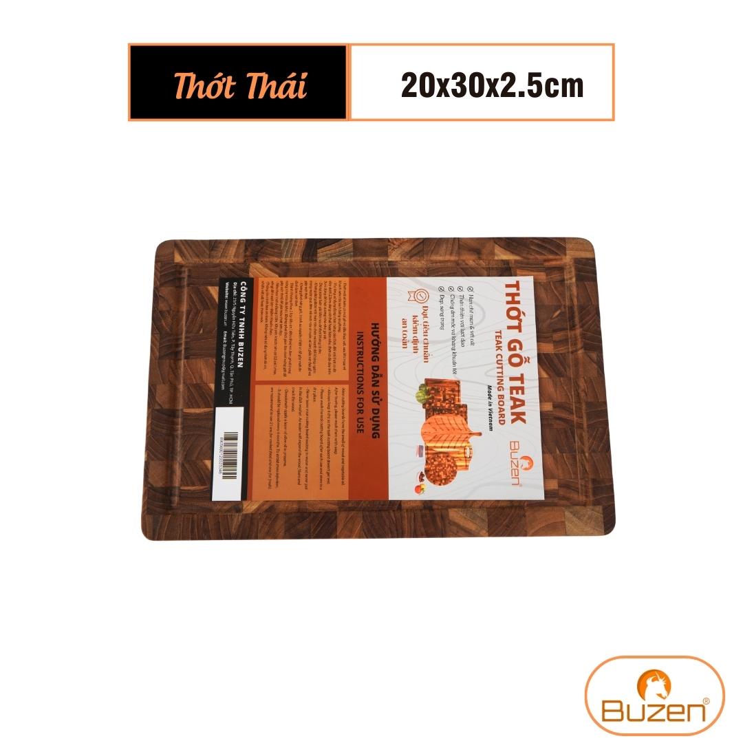 Thớt Gỗ Teak BUZEN Cao Cấp 20x30x2.5cm - Thớt gỗ cứng có rãnh chống tràn