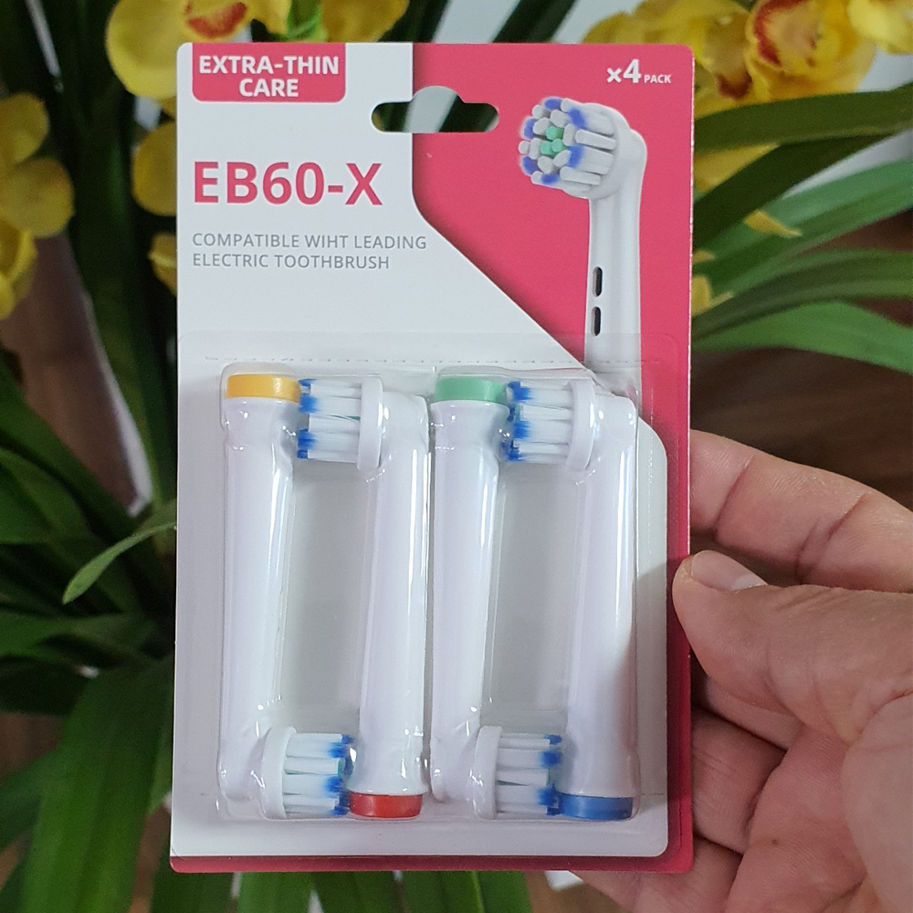 Cho máy Oral B, EB60-X Extra Thin Care Lông mềm, set bộ 4 đầu bàn chải đánh răng điện thay thế Minh House