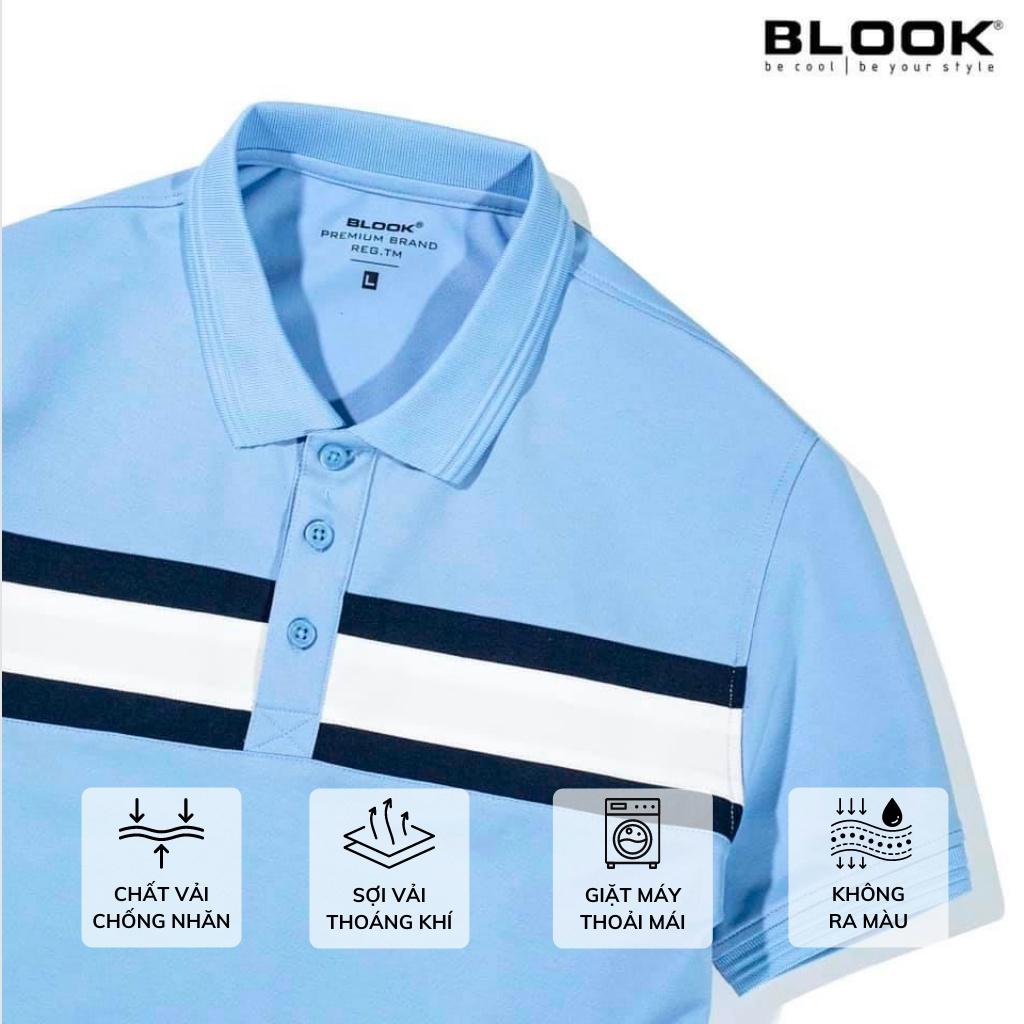 Áo Polo nam cổ bẻ BLOOK Vải thun cá sấu co giãn, Xanh Denim mã 35524