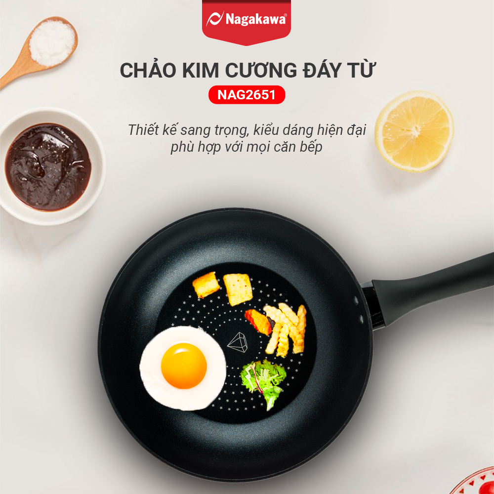 Chảo Sâu Lòng NAG2651 Đáy Từ 5 Lớp Chống Dính Cao Cấp Nagakawa NAG2651 - Dùng Trên Mọi Loại Bếp - Hàng Chính Hãng