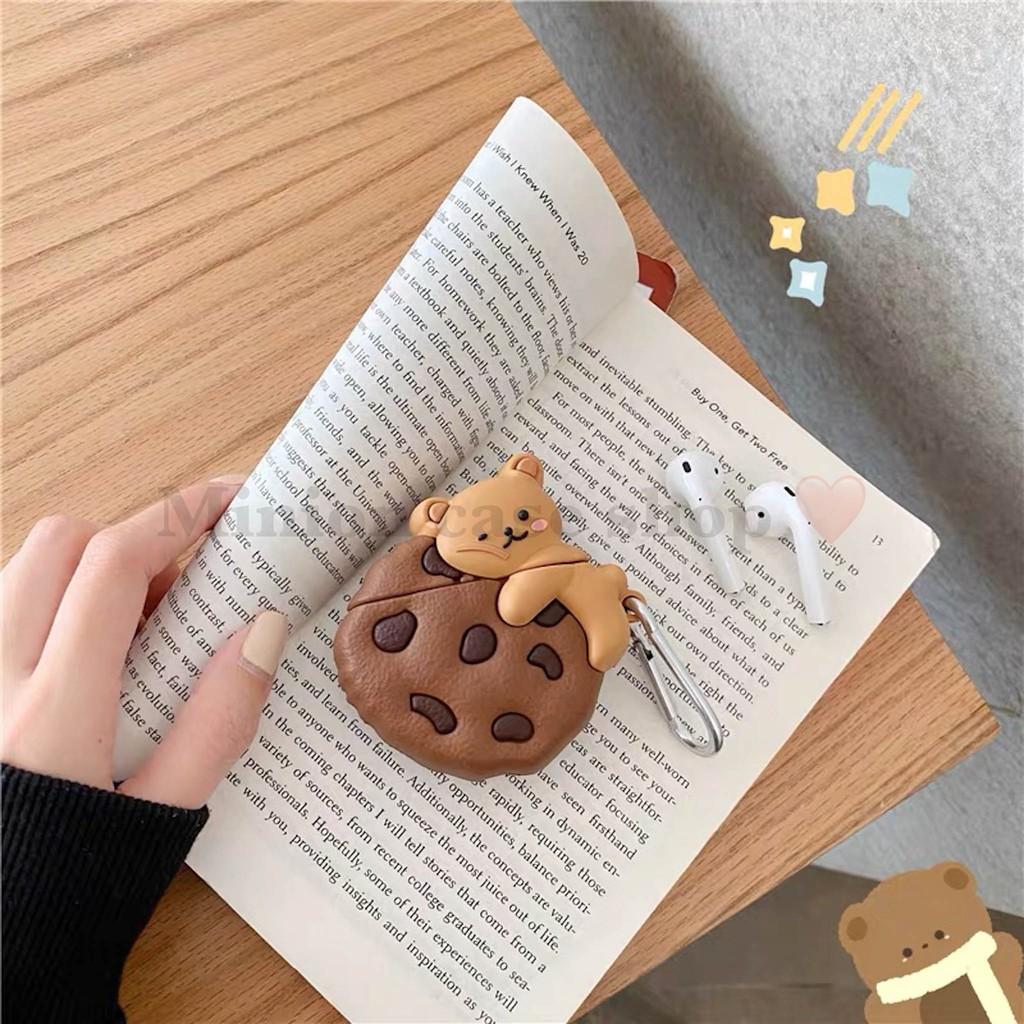 Bao Case Ốp dành cho airpod 1 và 2, tai nghe bluetooth i11,i12, i100, i200, i9s... gấu cookie silicon cao cấp