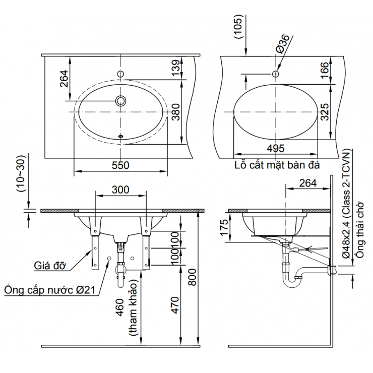 Chậu Rửa Lavabo Inax L-2216V Âm Bàn Oval