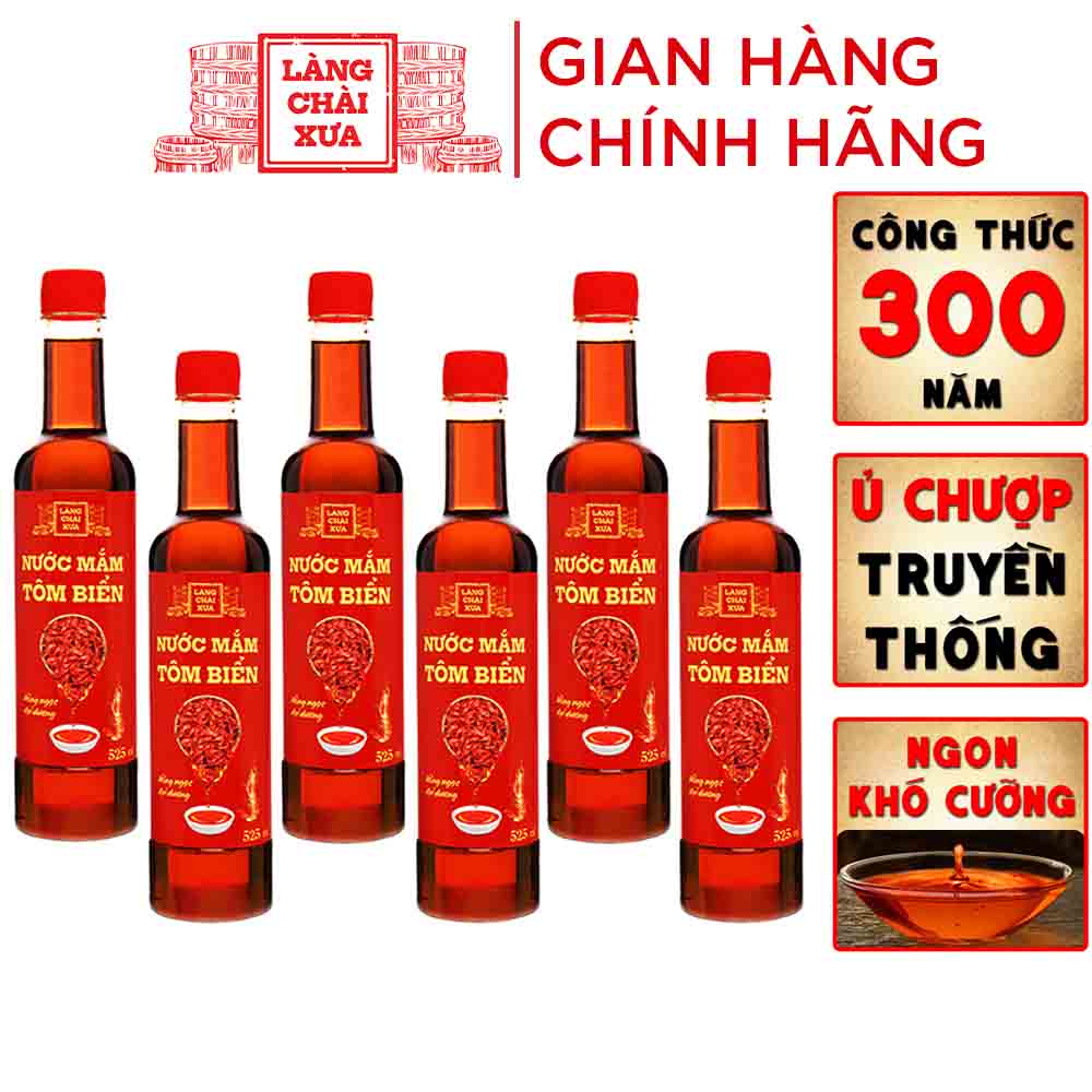 Đặc Sản Phan Thiết - Thùng 6 Chai Nước Mắm Tôm Biển Làng Chài Xưa 525Ml Hồng Ngọc Đại Dương 300 Năm Truyền Thống