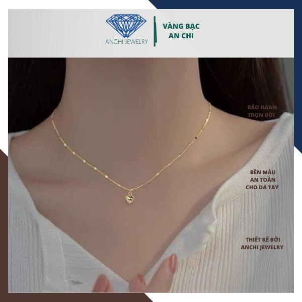 Dây chuyền bạc nữ kèm mặt trái tim mạ vàng thời trang sang chảnh, Anchi jewelry