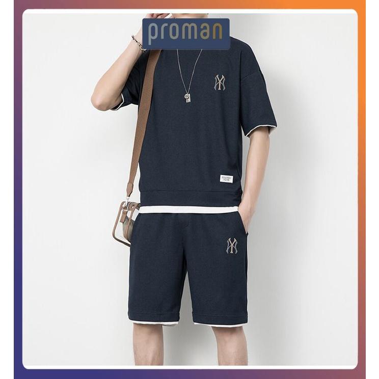 Bộ Đồ Nam Mặc Nhà Cotton Chất Tổ Ong, Bộ Thể Thao Nam Xịn Xò Thêu Nổi NY Chắc Chắn BO09 - PROMAN