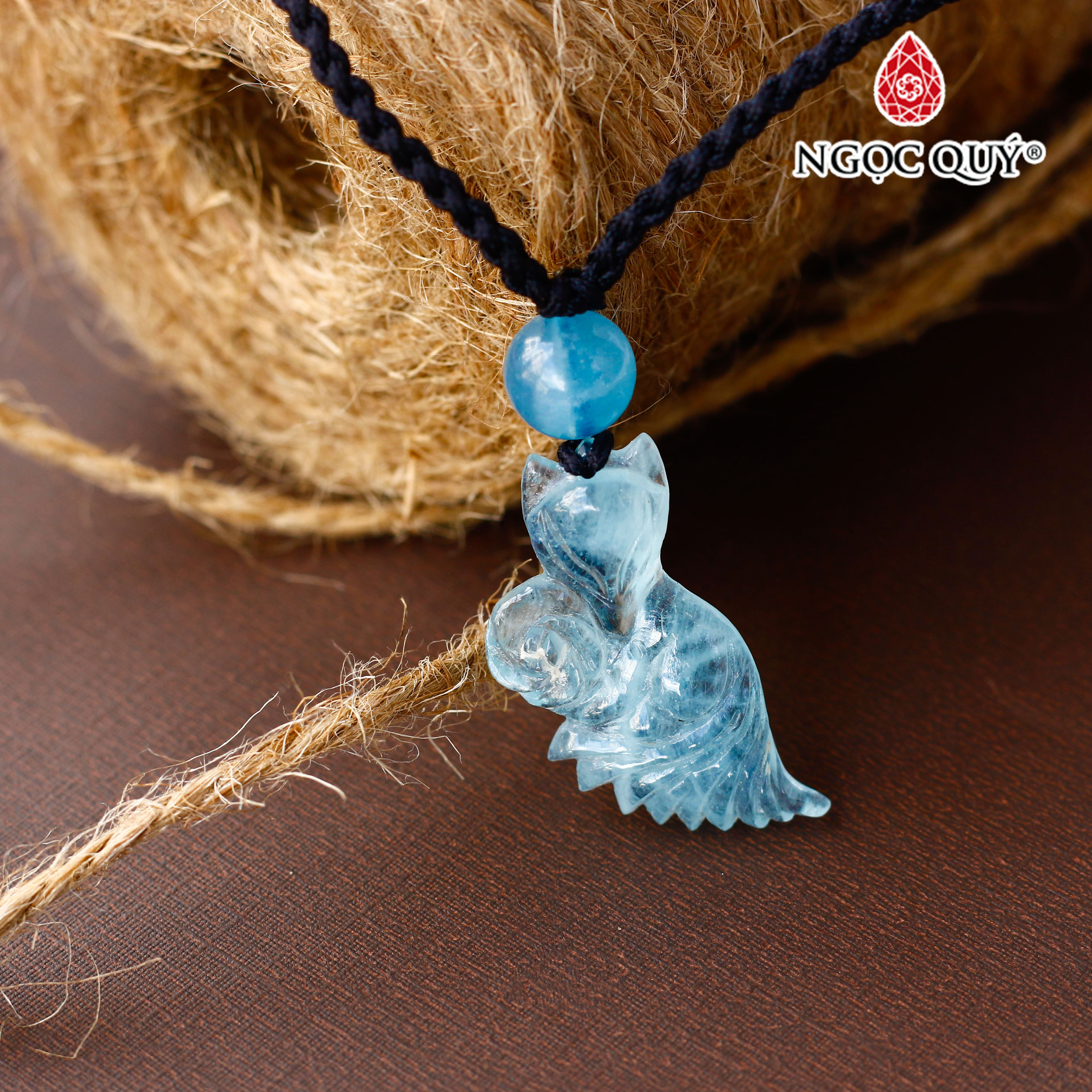 Mặt dây chuyền hồ ly 9 đuôi đá aquamarine hải lam ngọc - Ngọc Quý Gemstone