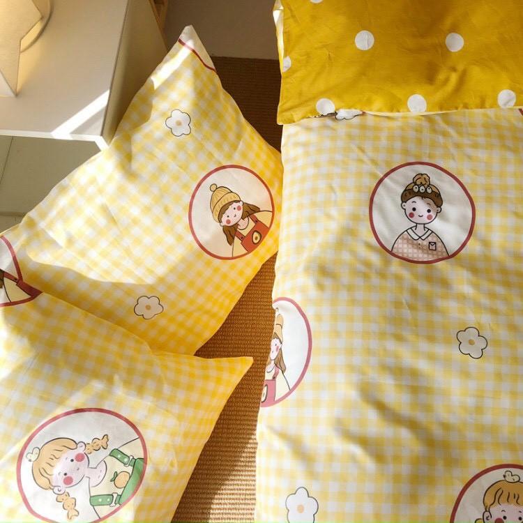 Bộ chăn ga gối Cotton Livng M2T bedding chăn ga Hàn Quốc họa tiết Kẻ xanh 100% Cotton đủ size miễn phí bo chun