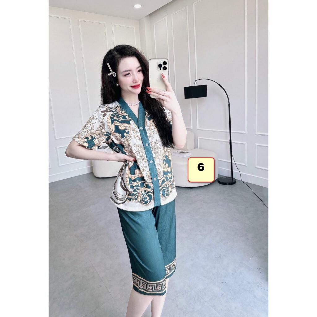 Bộ Mặc Nhà Quần Lững,Áo Cổ V, Lụa Xước 45-58kg