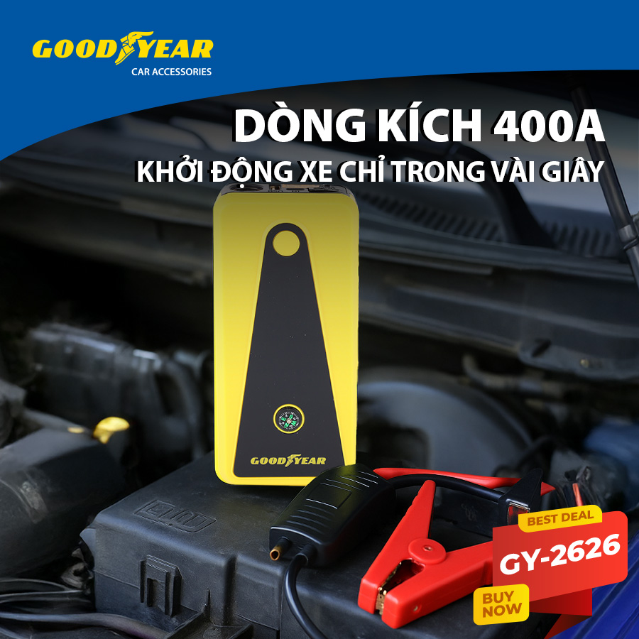 Bộ Kích Bình Cho Xe Hơi 400A GOODYEAR GY-2626 Đa Chức Năng Sạc Dự Phòng 6400mAh Đèn LED Khẩn Cấp Tích Hợp La Bàn - Hàng Chính Hãng