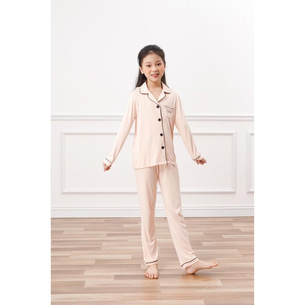 Bộ pyjamas dài tay cho bé vải bamboo tự nhiên cao cấp Chou's - màu hồng nhạt