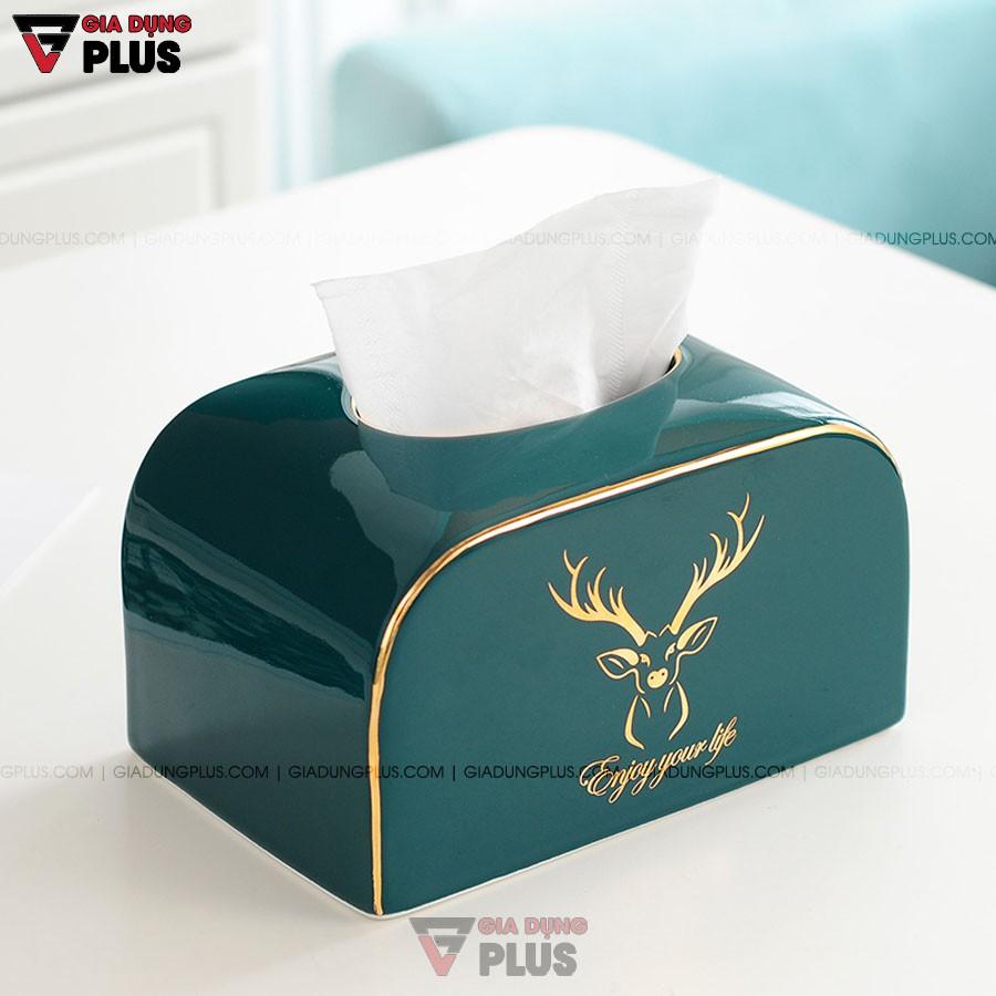 Hộp Đựng Giấy Ăn Đặt Bàn Gốm Sứ Xanh Ngọc Lục Bảo Cao Cấp | Phong Cách Bắc Âu Với Bộ Hươu Quý Tộc
