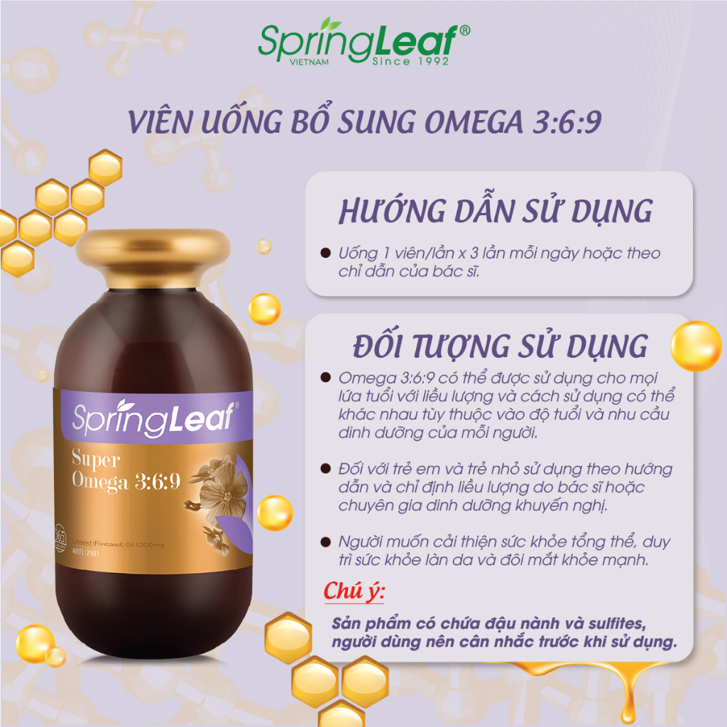 Viên uống hỗ trợ sức khỏe tim mạch, giảm cholesterol, cải thiện chức năng mạch máu Super Omega 3:6:9 SpringLeaf 365 viên