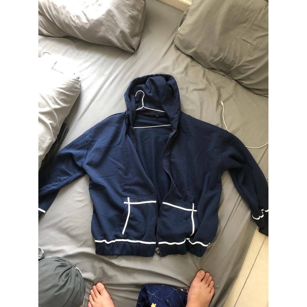 Áo Khoác Nỉ Hoodie Nữ Tay Bồng Viền - - Jacket form rộng có mũ, năng động ba màu ĐEN | XANH TÍM THAN | HỒNG