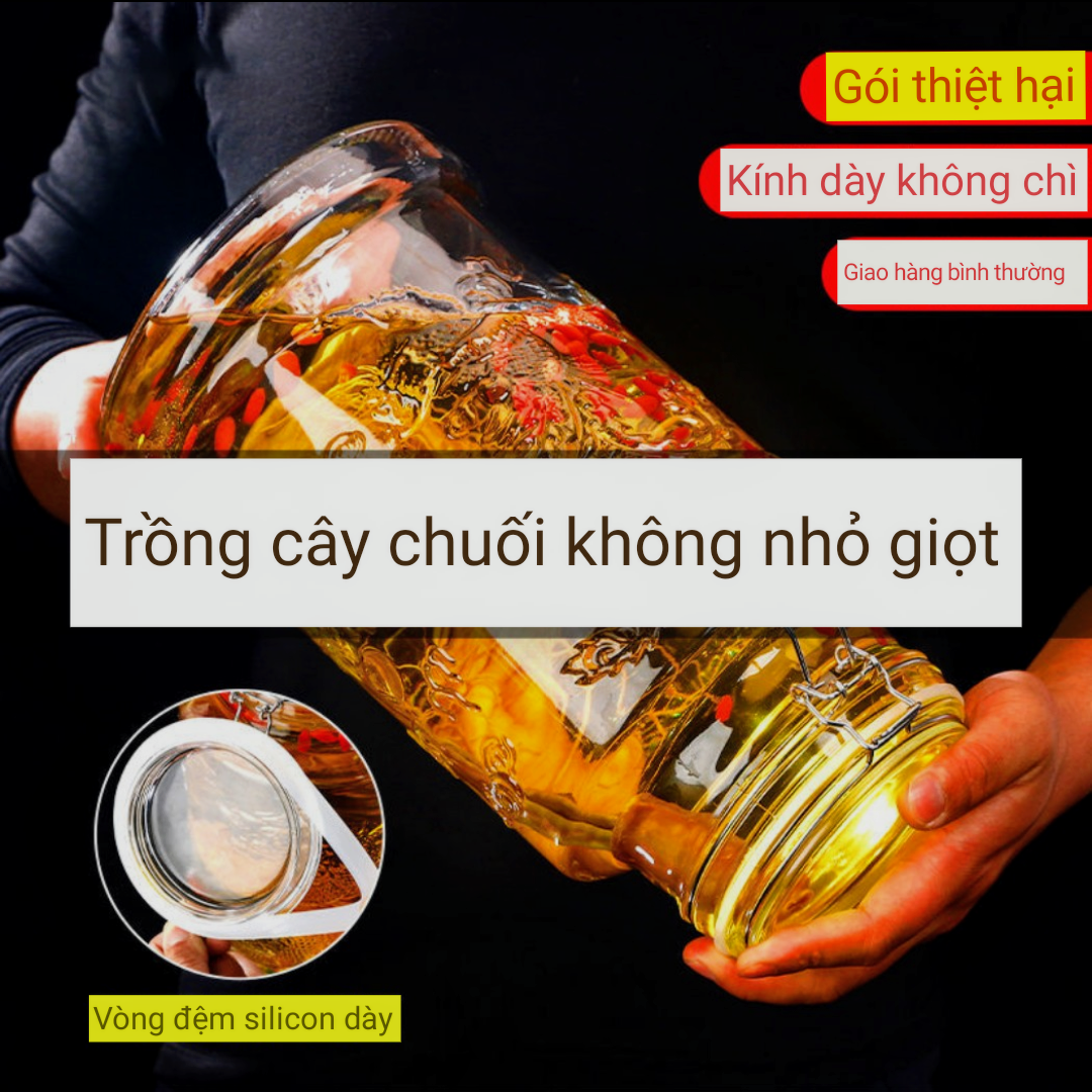 Bình ngâm rượu thủy tinh Hoa văn rồng có Vòi bằng Inox và Đế nhựa siêu cứng [4 lít và 6 lít] Tinh xảo cao cấp