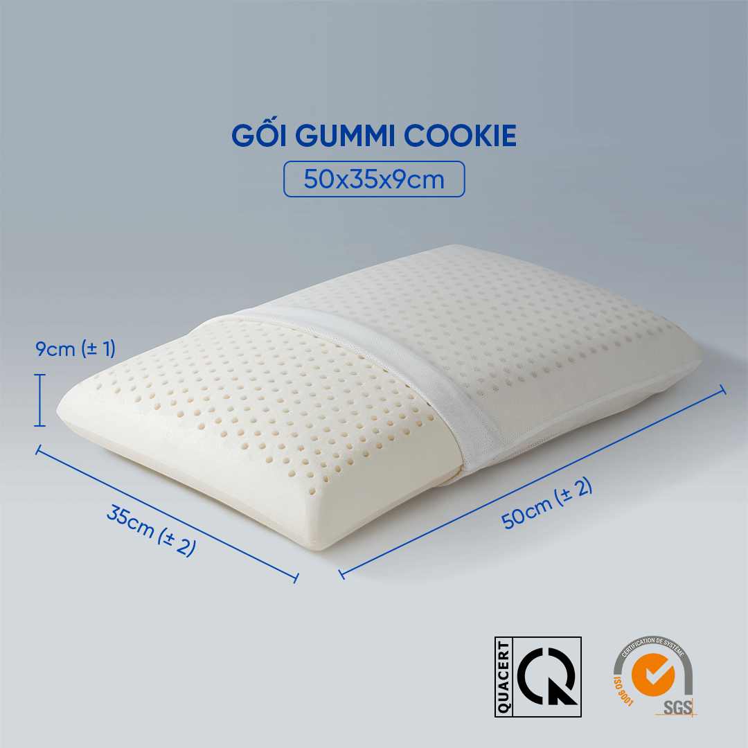 Gối Cao Su Thiên Nhiên Gummi Cookie Thiết Kế Vòm Cong Tối Ưu Giúp Giảm Đau Cổ Vai Gáy Vượt Trội