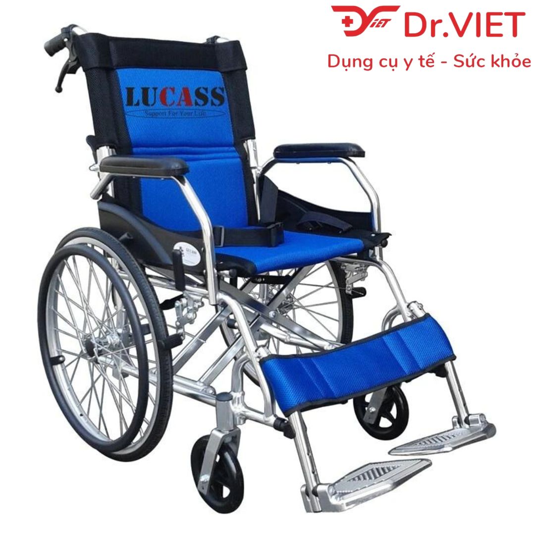 Xe lăn tay bệnh nhân gọn nhẹ Lucass X-63L dành cho người già nhập khẩu chính hãng, được làm bằng hợp kim nhôm siêu bền