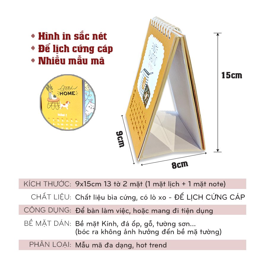 Lịch để bàn 2022 dễ thương mini ghi chú to do list trang trí bàn học decor văn phòng có ngày âm