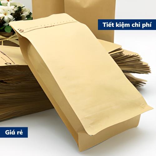 Túi giấy kraft có van 1 chiều túi 4 cạnh có zip gói hàng đựng thực phẩm bao bì đựng cà phê giúp tái dùng lần