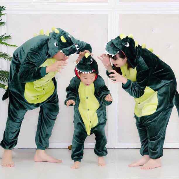 Bộ Đồ Khủng Long xanh liền thân lông mịn Pijama dành Cho Người Lớn và Trẻ Em Hoạt hình Cosplay Kigurumi Onesie