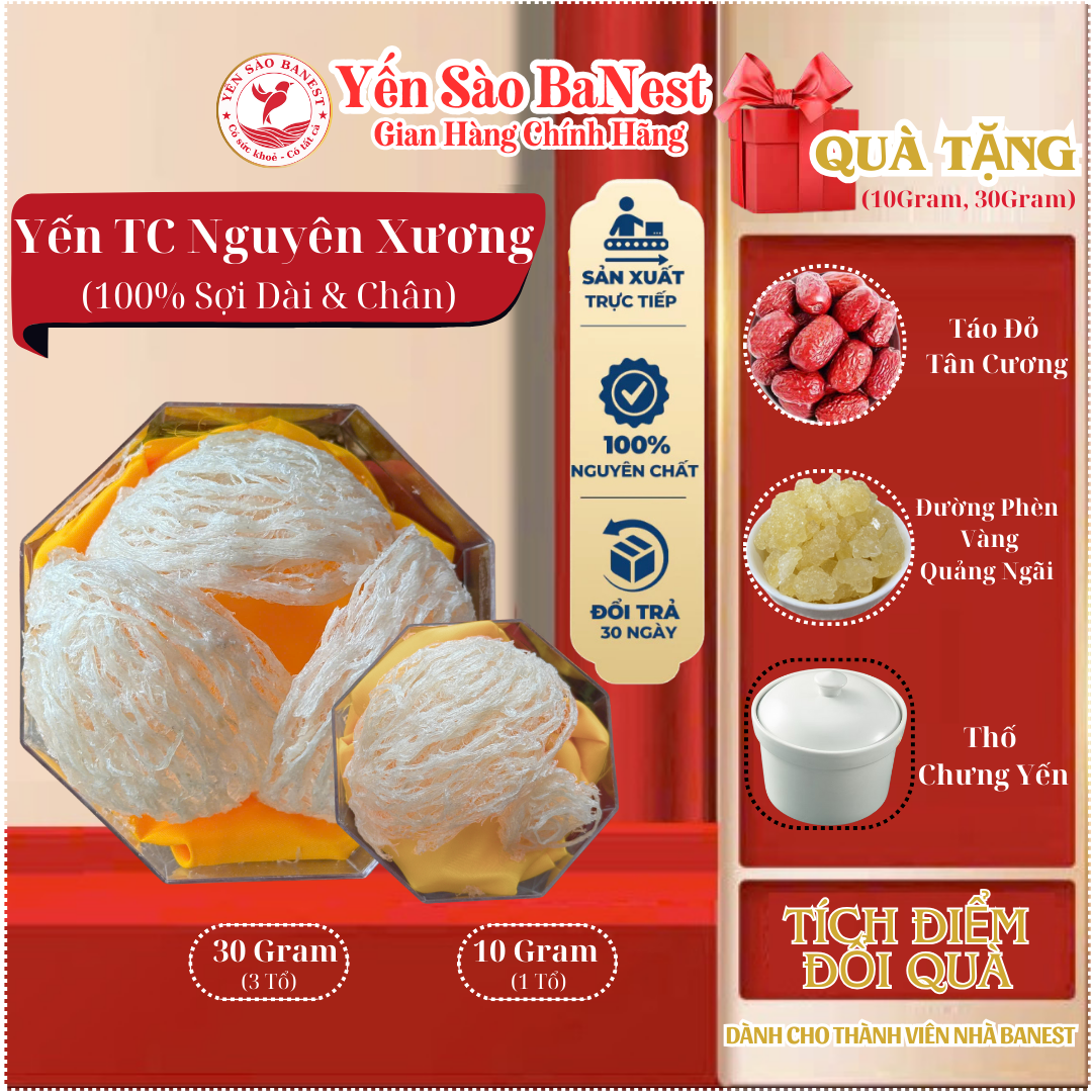 Tổ Yến Sào Tinh Chế Rút Lông Nguyên Xương THƯỢNG HẠNG 100% Sợi Tặng kèm đủ vị chưng - Yến Sào BaNest