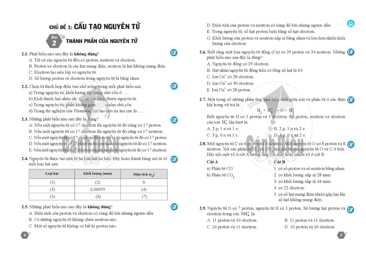 Bài tập Hoá Học lớp 10 (Cánh Diều)