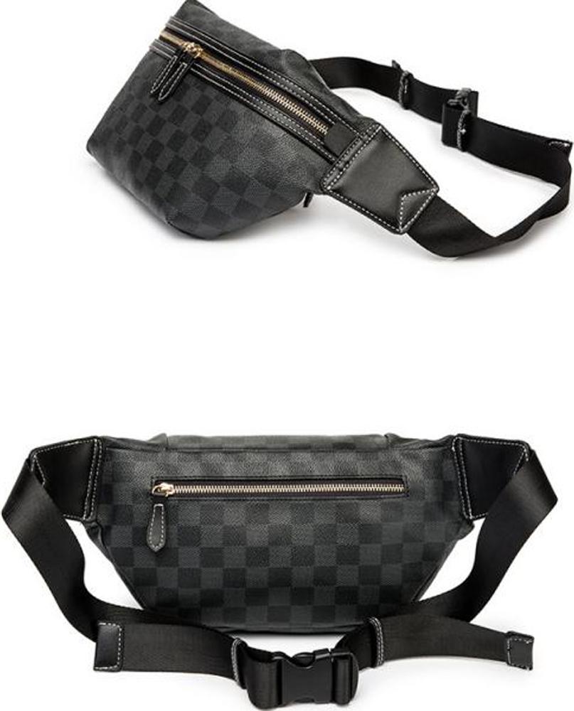 Fashion Trend Black Plaid Waist Pack Chest Bag - Black