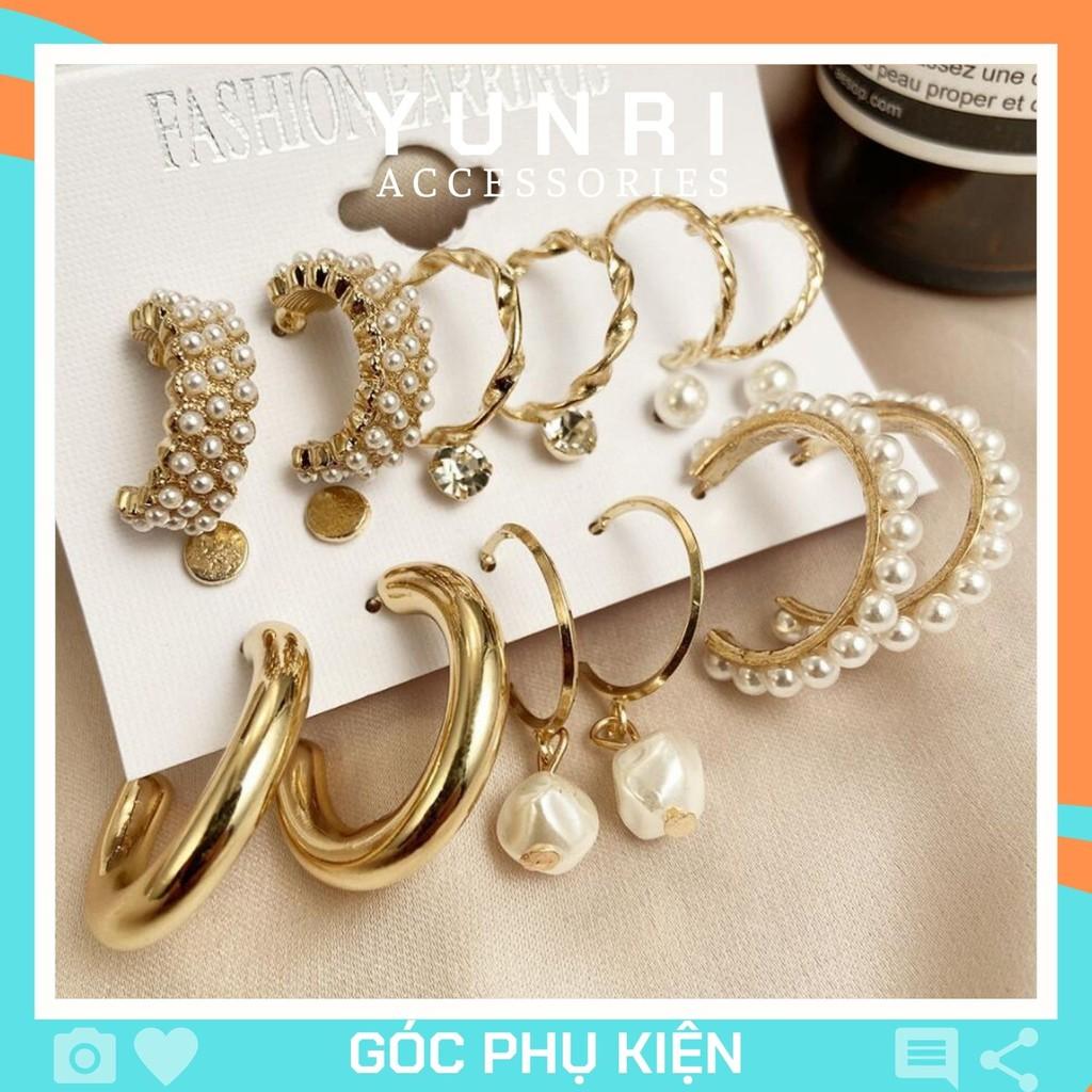 Bông tai nữ dài cá tính Hàn Quốc Set 6 đôi phụ kiện trang sức Yunri Accessories N4503