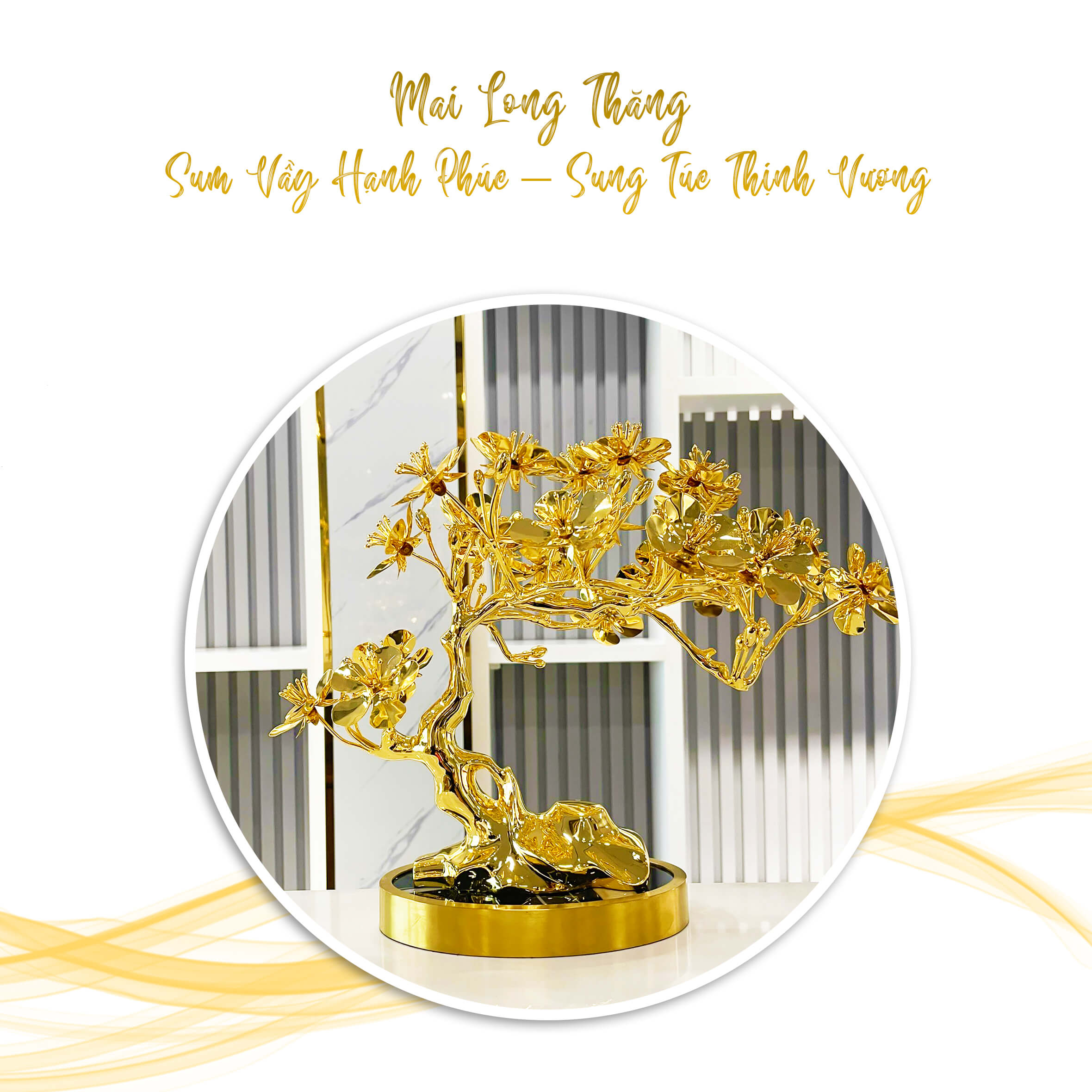 Cây Mai Long Thăng mạ vàng 24k cao 30 cm