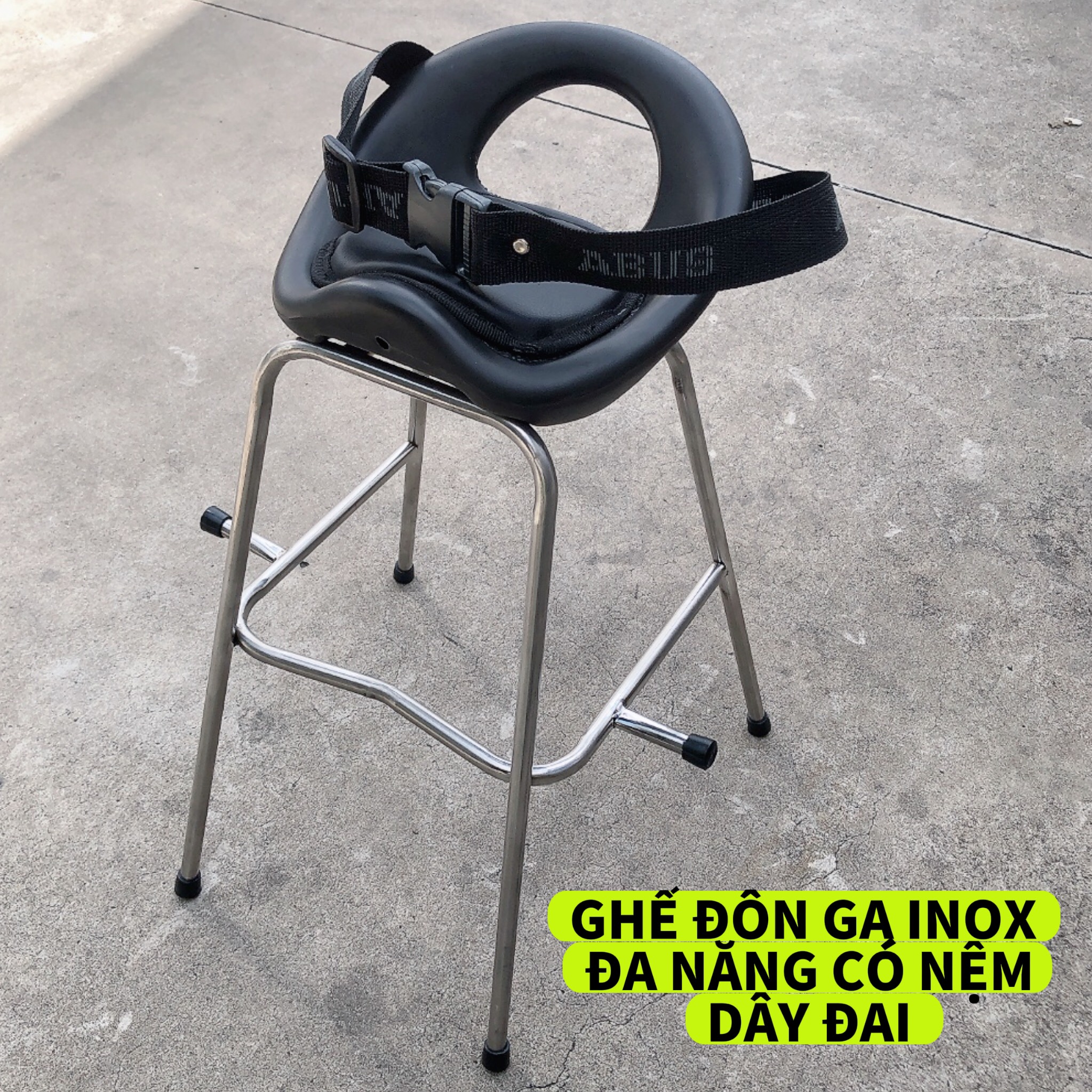 Ghế đôn ga inox yên nhựa có nệm , có dây đai cho bé từ 2-8 tuổi