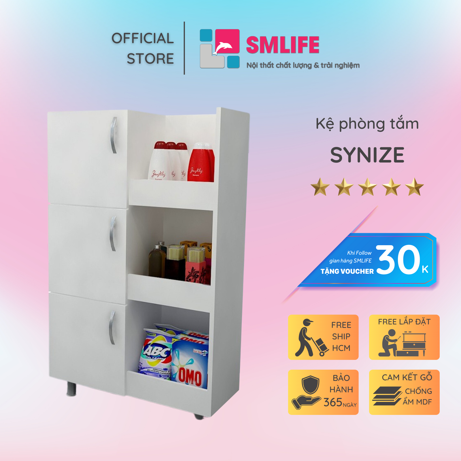 Tủ phòng tắm gỗ hiện đại SMLIFE Synize | Gỗ MDF dày 17mm chống ẩm | D80xR35xC150cm
