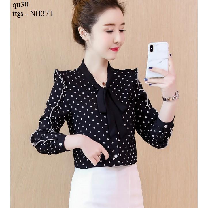 NH371 ÁO KIỂU CHẤM BI THẮT NƠ