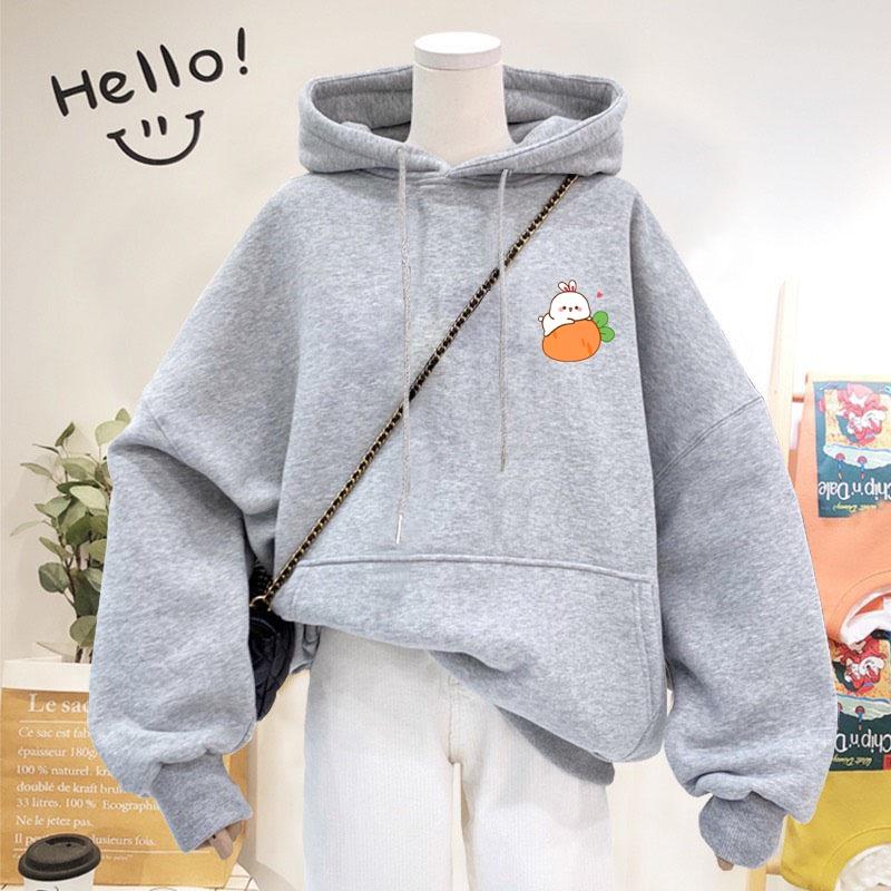 ÁO HOODIE UNISEX IN THỎ ÔM CÀ RỐT DỄ THƯƠNG