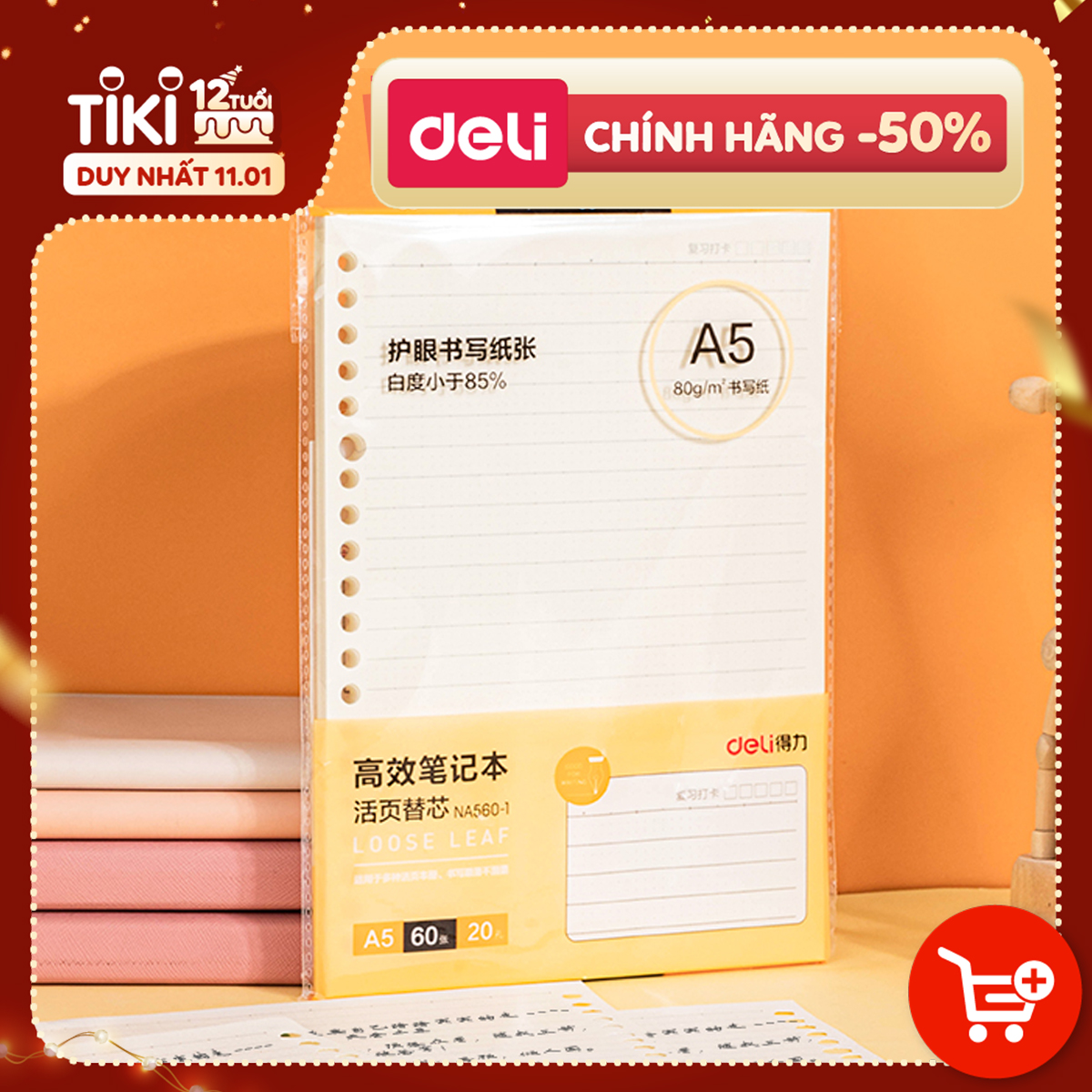 Sổ Tay A5 Deli - Bìa Cứng - Có Thể Thay Lõi Sổ - Lõi Ô Vuông/Kẻ Ngang -HA560/NA560