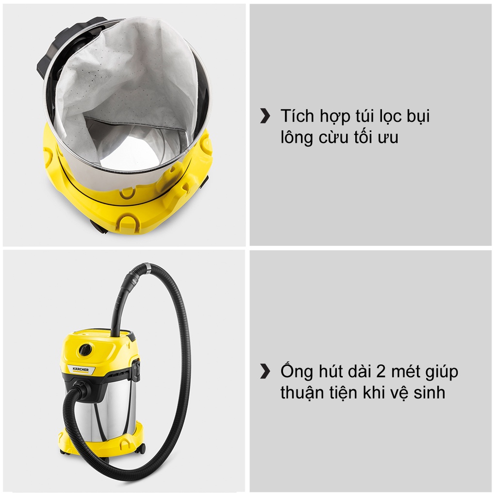 Máy hút bụi đa năng khô và ướt WD 3 S Premium dành cho Karcher - Công suất 1000W - Hàng Chính Hãng