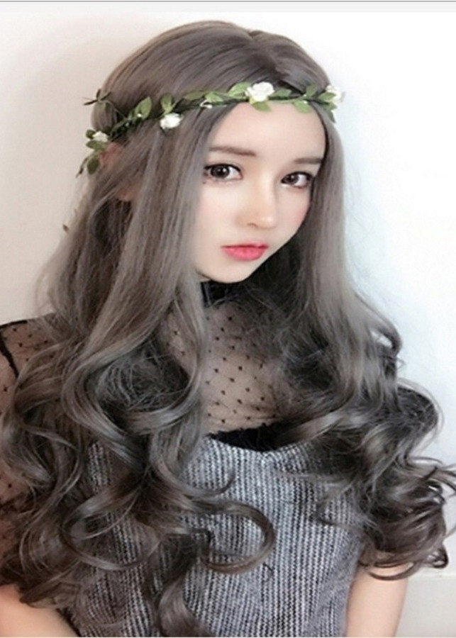 Tóc giả nữ 2 mái xoăn xám khới - TG95