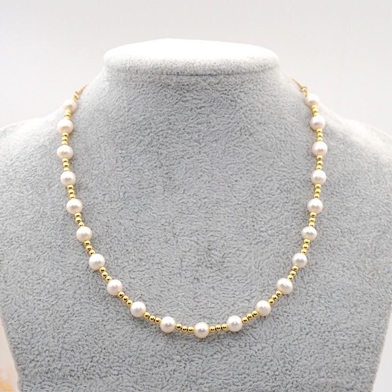 Dây Chuyền Ngọc Trai Hạt 8ly Mix Bi Titan, Vòng Cổ Ngọc Trai Thật Nước Ngọt Sang Trọng - Trường Thịnh Ngọc Trai
