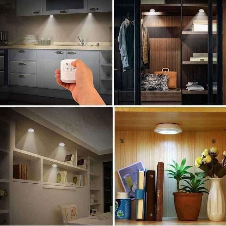 Đèn led dán tường thông minh treo cầu thang phòng ngủ gắn tủ trang trí - Bộ 3 bóng mini Điều khiển từ xa