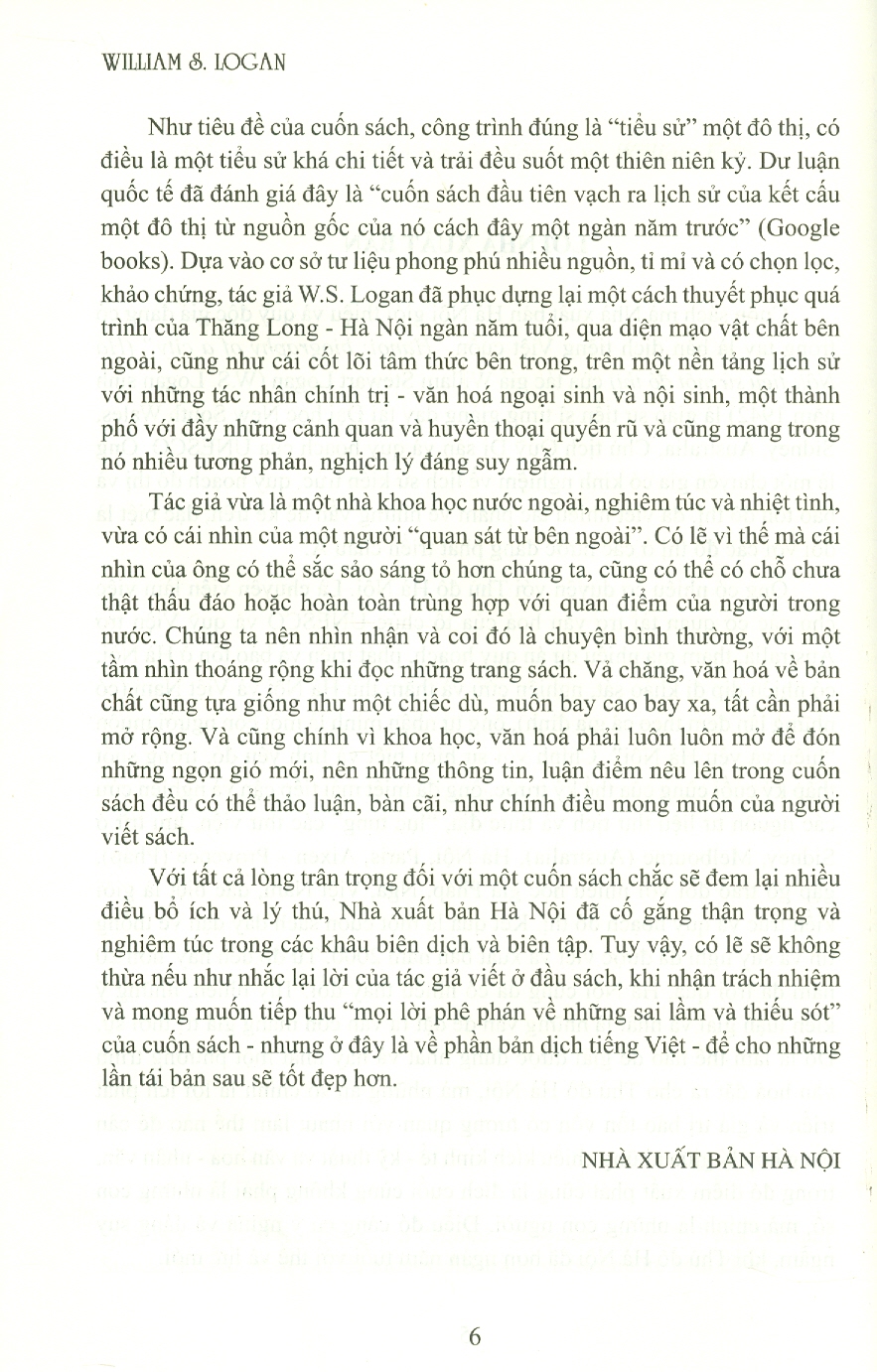 HÀ NỘI - TIỂU SỬ MỘT ĐÔ THỊ - William Stewart Logan – Nguyễn Thừa Hỷ dịch – Nxb Hà Nội