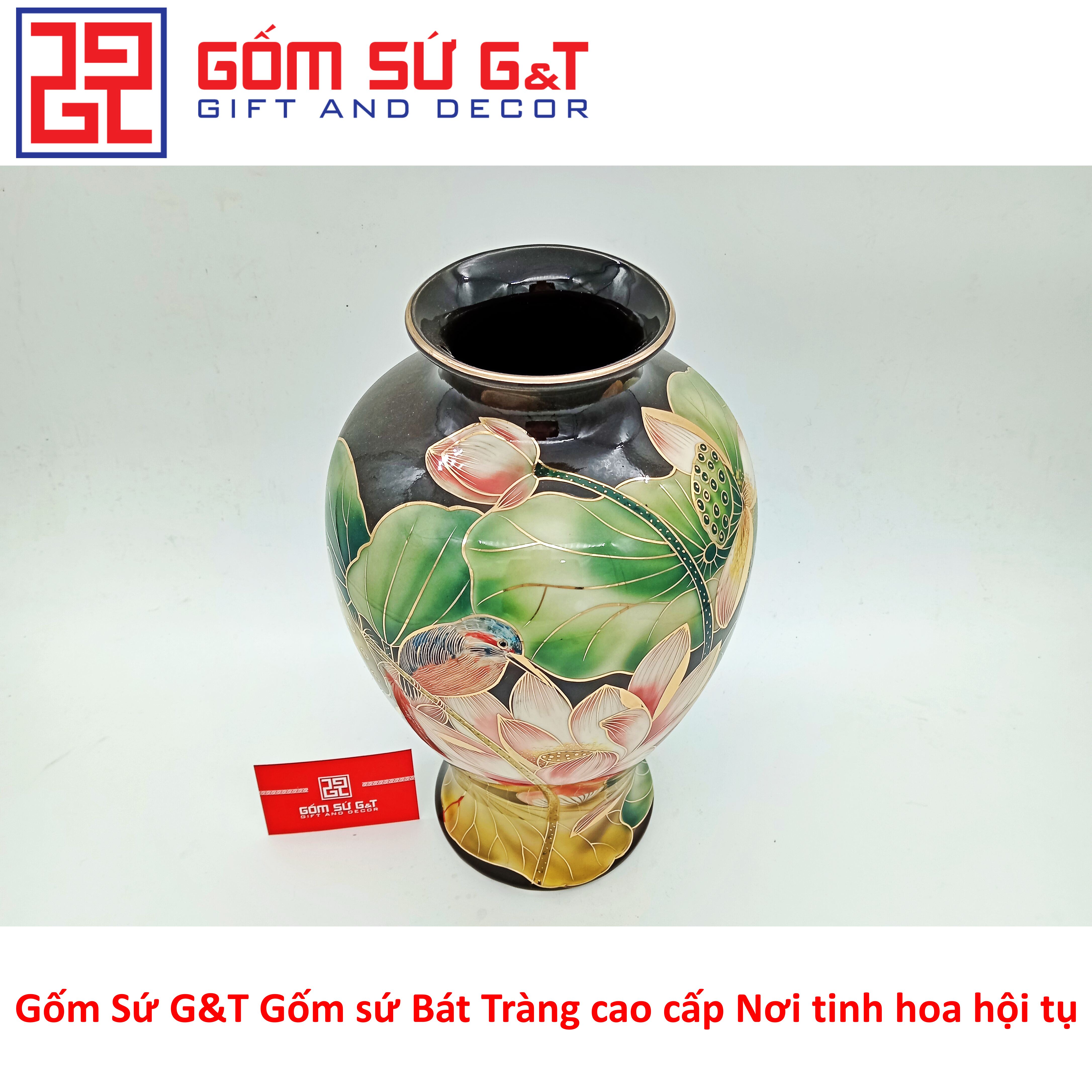 Lọ hoa vẽ sen đơn vàng kim 24k Gốm Sứ G&amp;T