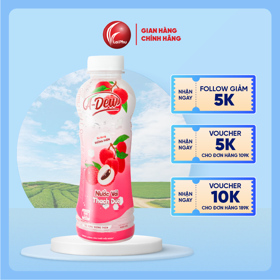 Nước Vải Thạch Dừa A Dew Chai 450ml  - Lốc 6 Chai