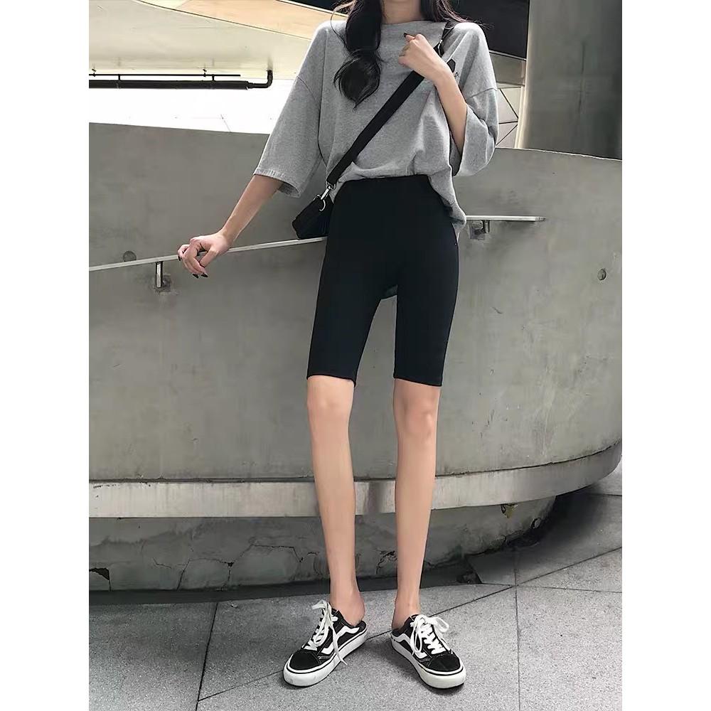 Quần Legging Lửng Nữ Xuất Hàn Quần Biker Ôm Tập Gym Dáng Ngắn